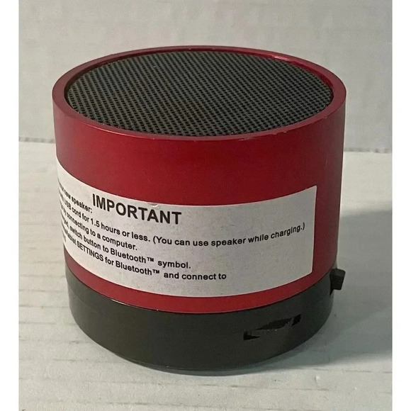 Mini Portable Bluetooth Speaker Red 2”H x 2.25”W Includes Charging Cable Tested - Picture 5 of 9
